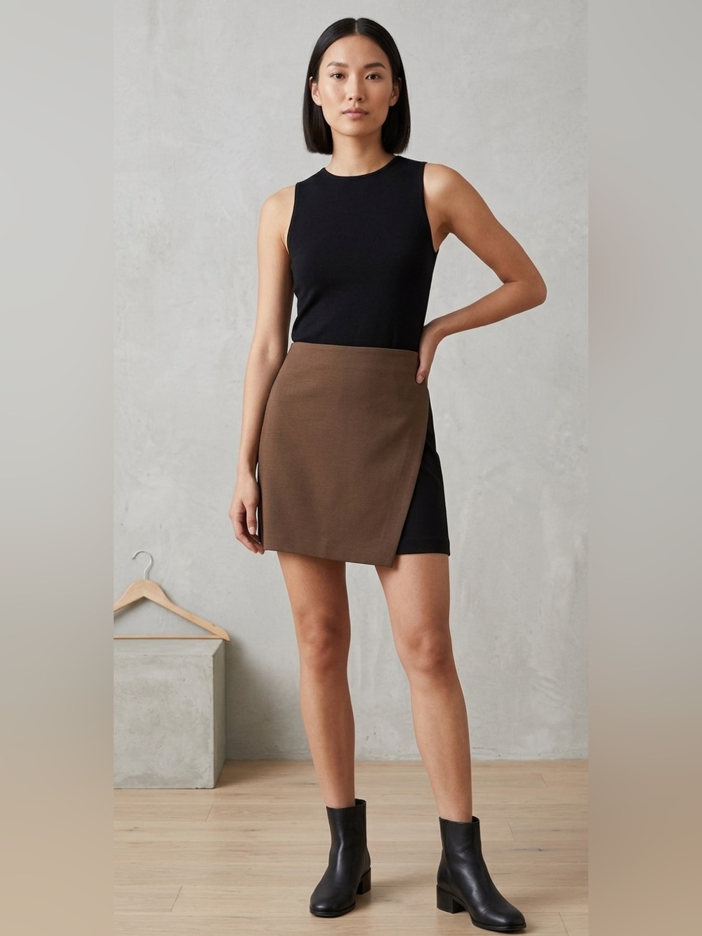 Premise Studio Asymmetrical Mini Skirt Brown Black Modern Chic Sz 10